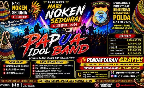 Papua Idol Band 2026 Digelar Sambut Hari Noken Sedunia, Total Hadiah Rp265 Juta