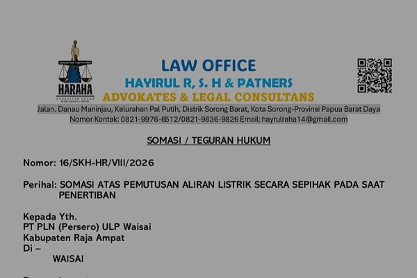 Kuasa Hukum Somasi PLN ULP Waisai, Persoalkan Pemutusan Listrik Saat Penertiban Pasar
