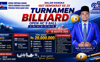 Sambut HUT RI ke-81 dan HUT Demokrat ke-25, DPC Demokrat Raja Ampat Gelar Turnamen Billiard